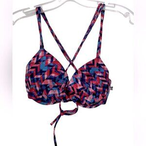 La Vie En Rose Graphic Print Twist Padded Cups Bikini Top Strappy Adjustable Tie